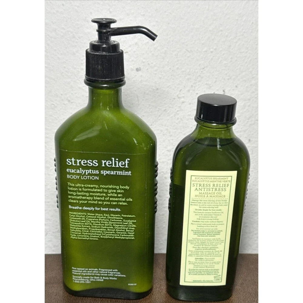Bath & Body Works Stress Relief Body Lotion & Massage Oil Eucalyptus Spearmint